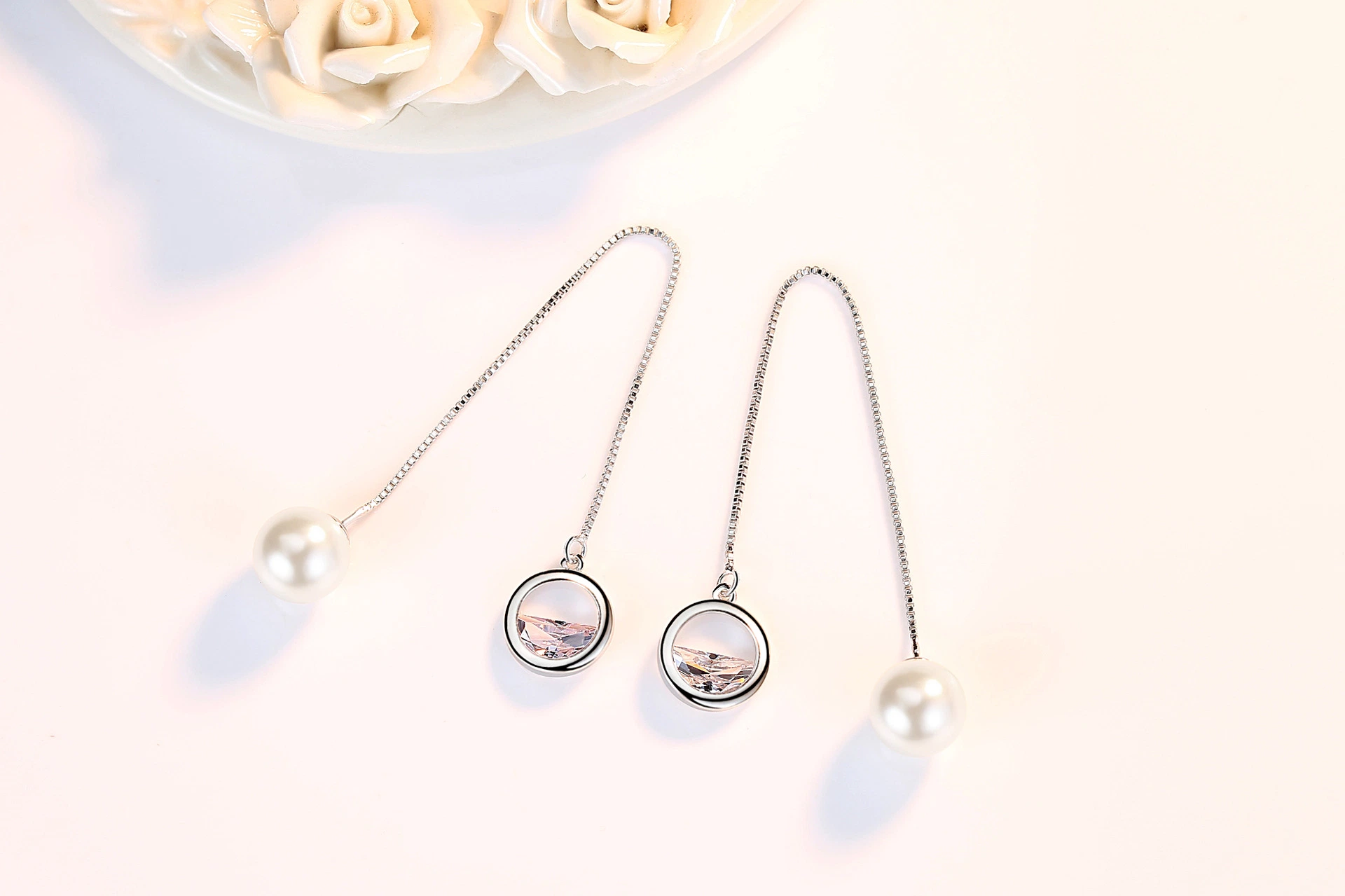 Female Ear Line Half Round Earpiece Sweet Imitation Pearl Pastoral Small Fresh Tassel in The Long Cc Fashion Earrings