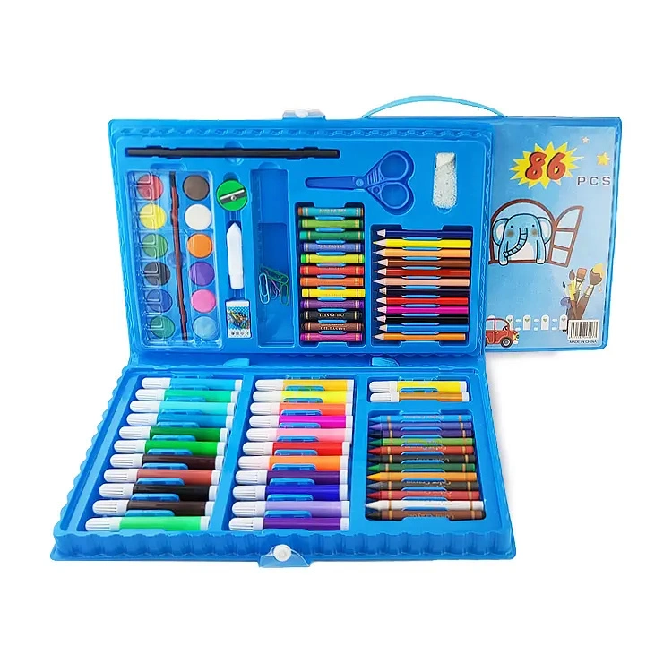 Professional 86 piezas Juegos de dibujo Caja de plástico no tóxico niños Caja de regalo papelería Pintura dibujo Arte conjunto