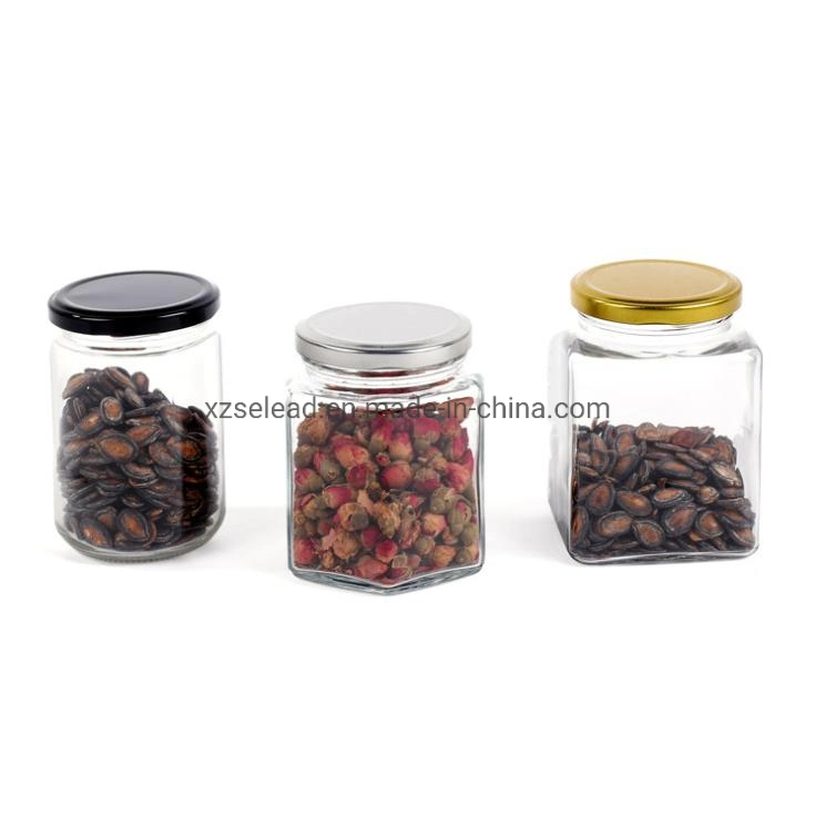 Conteneur de stockage des aliments à six pans de miel 100 ml en verre Jar 180ml 280ml 380 ml 730ml