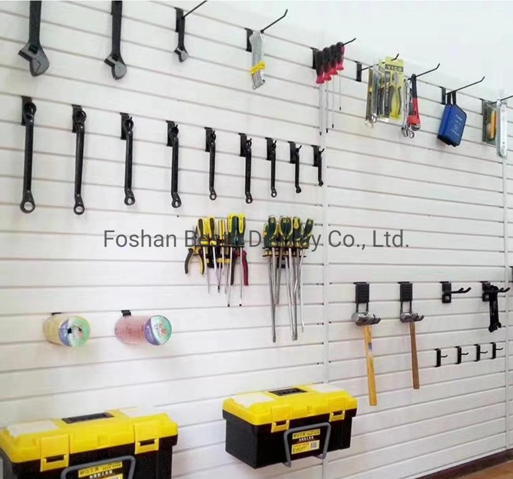 Retails Shopfitting Store Equipments Recycle PVC Slatwall with Hardware Hooks / Shelves / Plastic Hooks