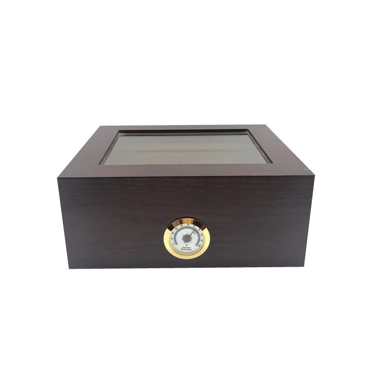 Caixa do humidor da área de trabalho suporta 25-50 charqueiro, vitrina temperada do alto, caixa de armazenamento de madeira da mão espanhola do cedro com divisor, humidifier e charqueiro do Hygrometer