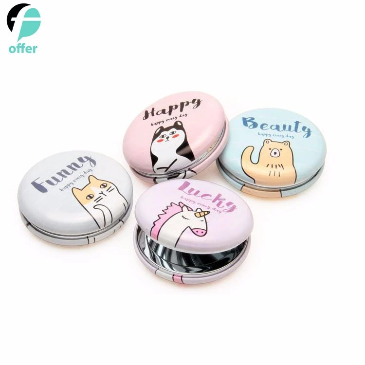 Round Flip Cartoon Pocket Cosméticos Etiqueta de maquiagem Beauty Espelho Esquerdo