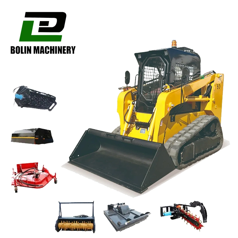 Diesel/Gasoline Engine Skidsteer Mini Skid Steer Loader Track Loader Wheel Loader with Lawn Mower/Trencher/Digger/Chipper/Sweeper/Driller