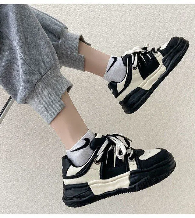 Microfaser Leder Mode atmungsaktive Schnürung Frauen Causal Plattform Sneakers Schuhe