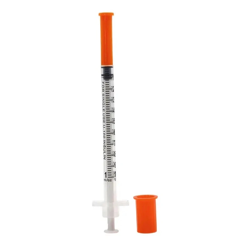 Equipo de hospital desechable médico estéril jeringa de insulina de color 1,0ml con Gorra naranja