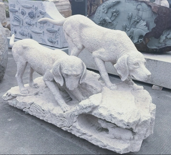 La pierre naturelle en granit blanc Sculpture chien SF-ST-013 pour le paysage de jardin