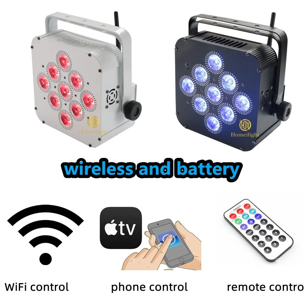 9*18W 6 em 1 Sem Fios Rgbwauv LED da bateria luz par com controle DMX