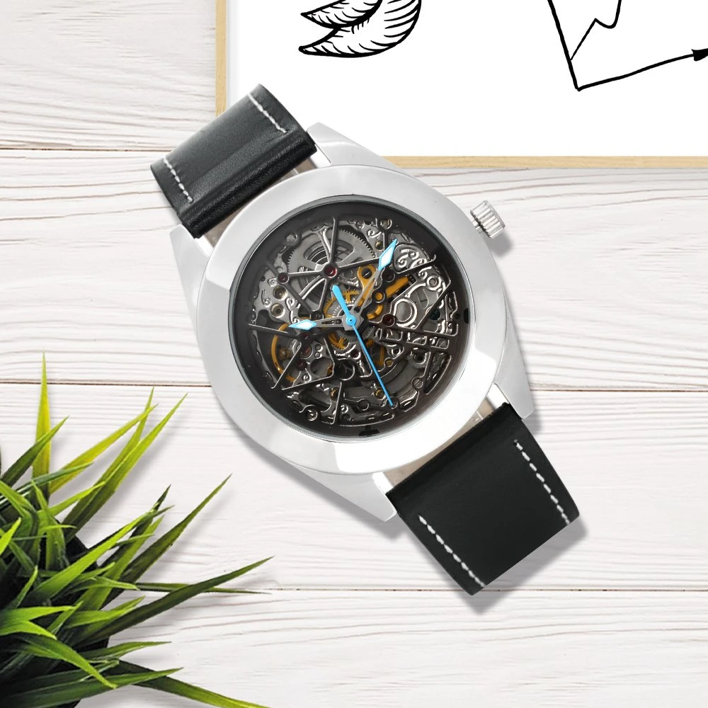 Fashion High End Men and Woman Watches Stainless Steel Case and Leather Strap Stainless Steel Mechanical Watch