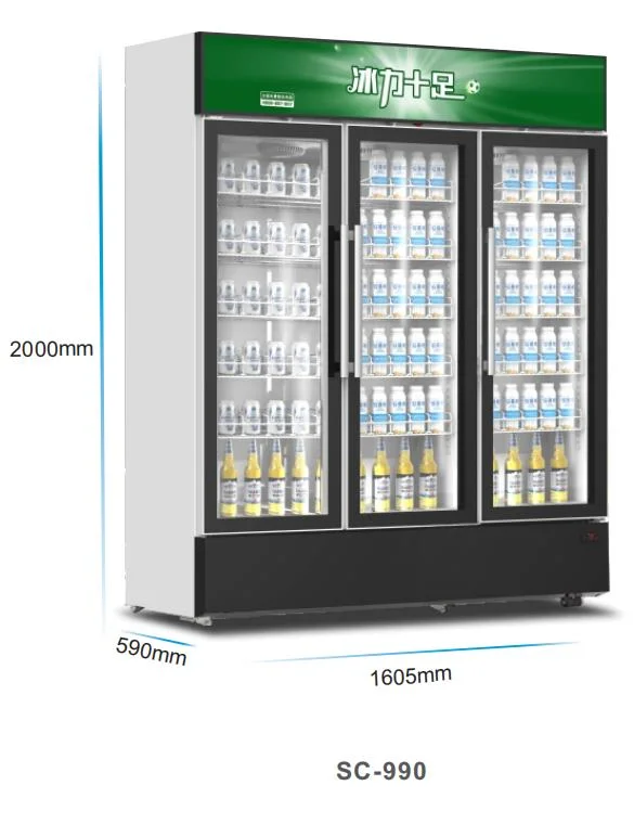 590L cerveza Comercial Cola bebida y bebida gaseosa puerta de vidrio Chiller vertical Precio de venta de mostrador de exposición