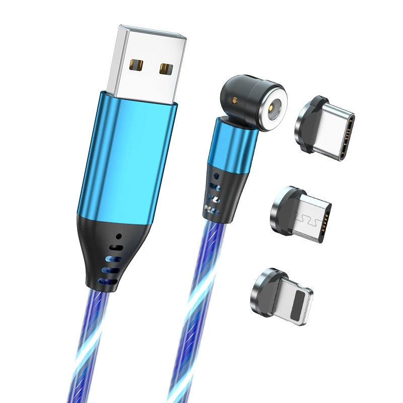 Hochwertiges 540 Grad magnetisches Datenkabel 3 in 1 LED-Licht USB-Kabel für Mobiltelefon