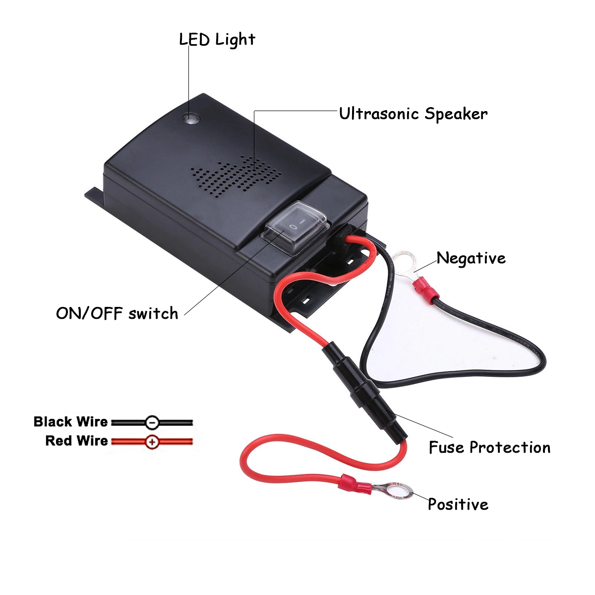 12V Ultrasonic Pest Repeller, Vehicle Rodent Repellent, Non Toxic, Pest Control for Rodents, Moles, Dogs, Cats, up to 300 FT. of Coverage