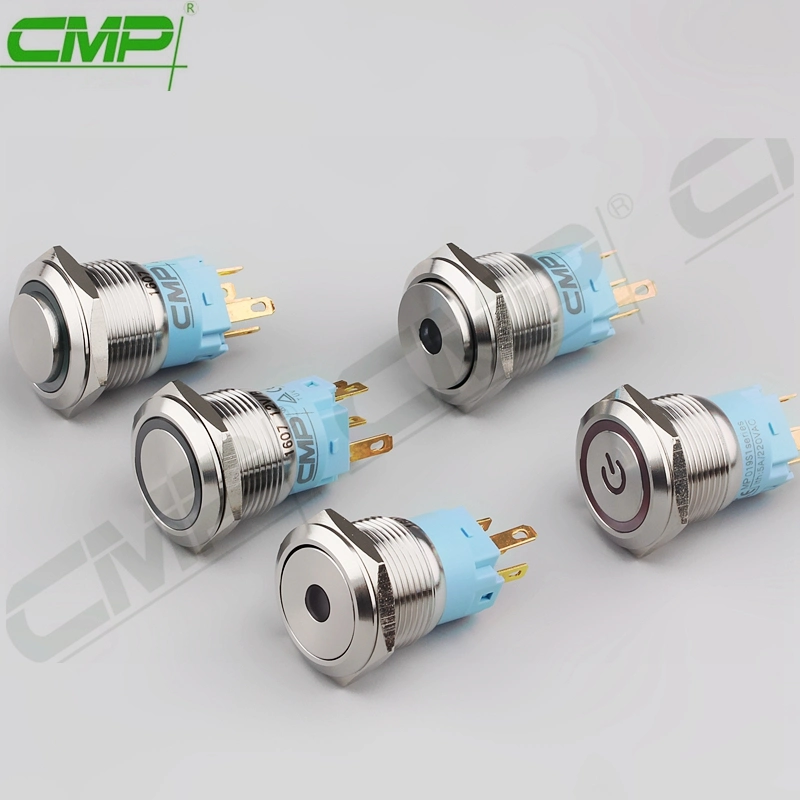 CMP Waterproof 19mm Dia Illuminated Metal Panel Mount Push Button Switch