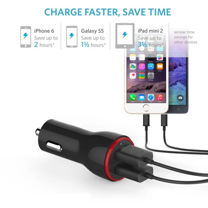 Accesorios de carga 2.4A coche Smart Dual USB Adaptador de cargador de coche