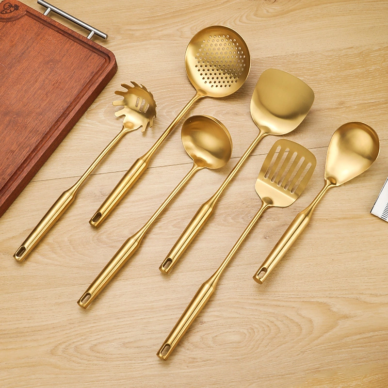 Conjunto de ferramentas para cozinhar metal com cabo oco Cozinha em aço inoxidável Gold Utensílios Set Acessórios de Cozinha