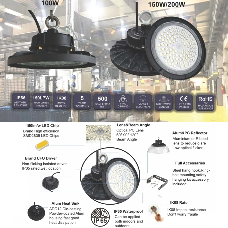 Lampe Eclairage d'usine montage 150W UFO Ampoules LED High Bay