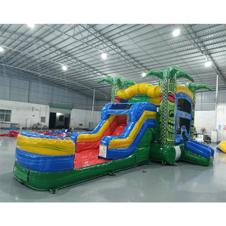 Custom Fantastic Pattern Digital Printing Green Inflatable Bouncer Slide