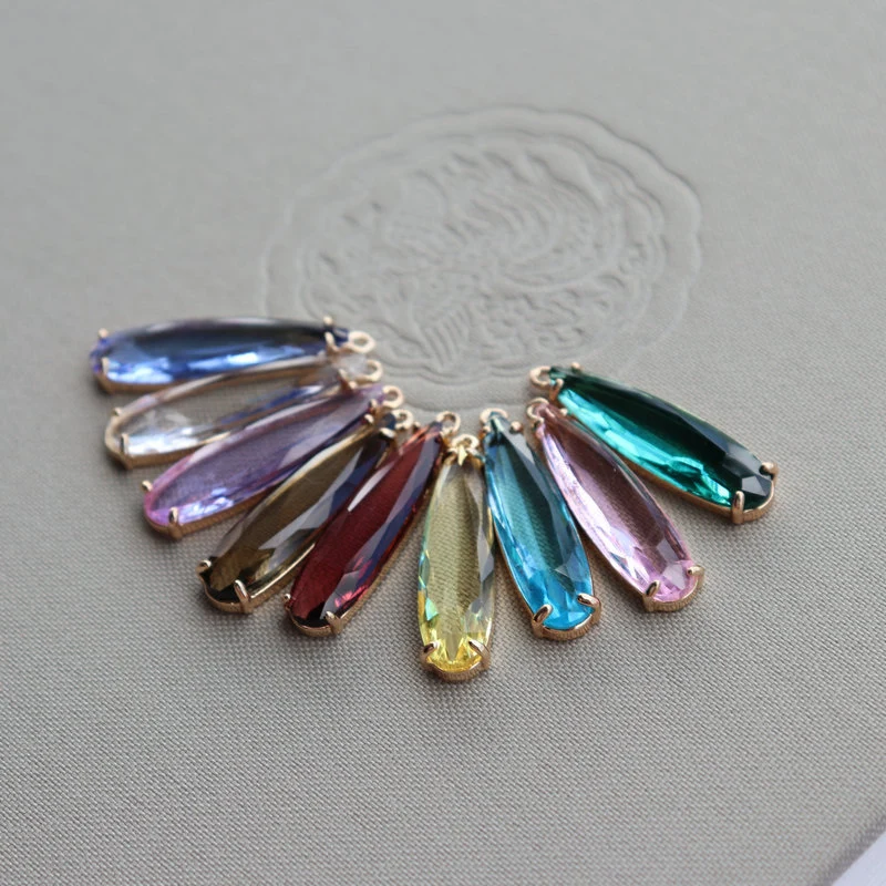 Rare Earth Glass Long Teardrop Pendant Pure Copper Electrophoretic Color Retaining Crystal Diamond Bracelet Necklace Accessories