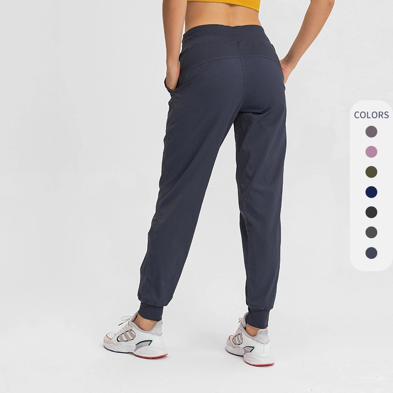 D19052 Women Fashion Woven Loose Fit Sports Joggers with Pocket Adjustable Drawstring Fitness Pants