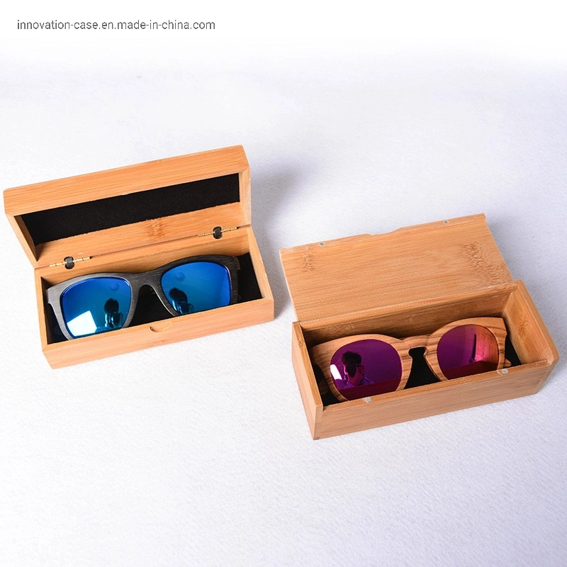 Custom Logo, Polarized Bamboo Glasses Case; Personalized Retro Wooden Round Sunglass Case