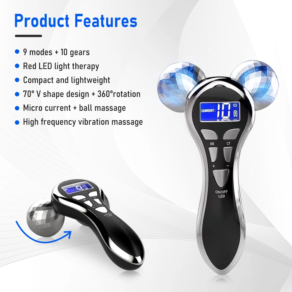 Wholesale/Supplier OEM/ODM USB Rechargeable 4D Microcurrent Face Roller Vibration Massager Electric V Face Shaping Machine Home Use Beauty Equipment