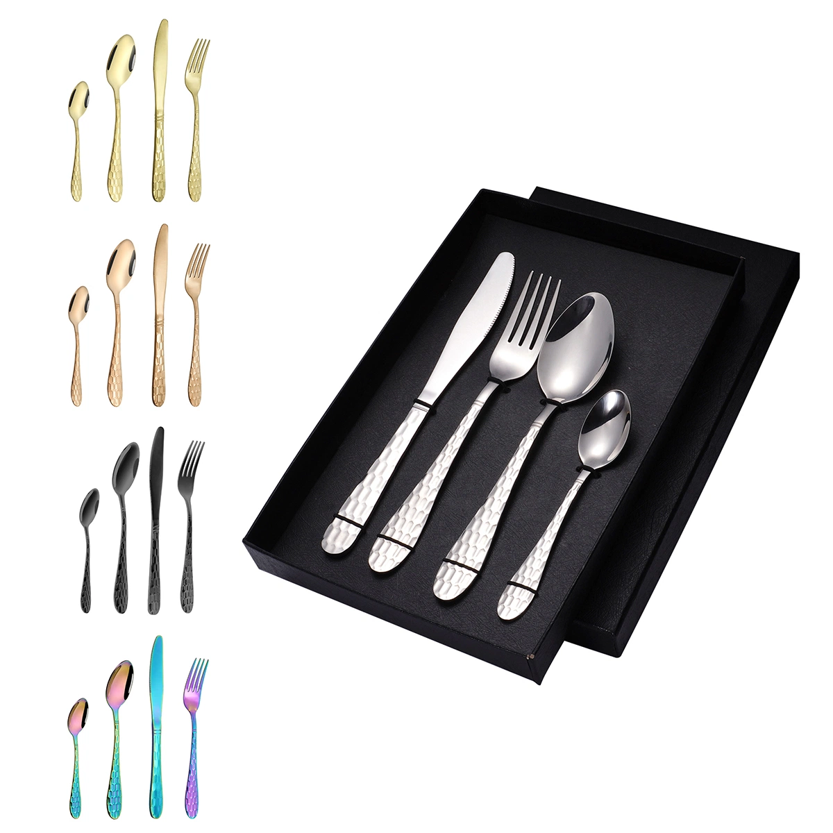 Wholesale/Supplier Catering Outdoor Knife Spoon Fork Set Royal Wedding Reusable Flatware Gold Cutlery Set Stainless with Gift Box