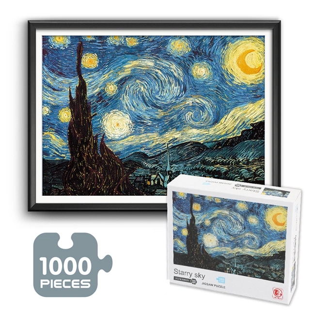 Starry Sky Famous Painting Beautiful Art Block OEM Design 1000 Pieces Jigsaw Sublimation Puzzle Toys Promotion Gift