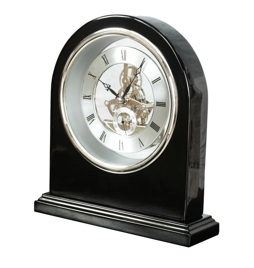 Black Piano Finish Desk Wooden Skeleton Arch Art Gift Luxury Clock