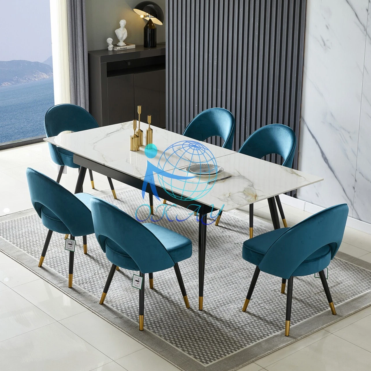 2022 Bien Best Seller Brillante cerámica Italia mesa de comedor con patas de metal superior central de elevación