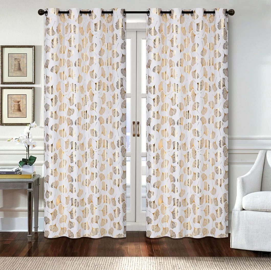 Luxury Antique Foil Printed Golden Ivory Blackout Curtains for Bedroom