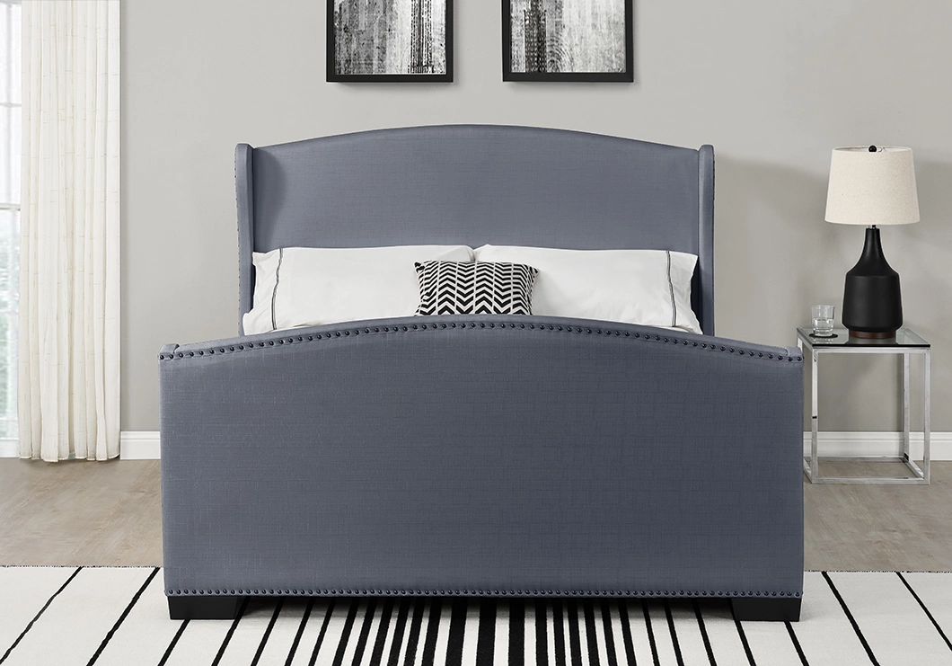 أثاث ويليسون 1209 تصميم جناح غير عادية مع مسامير كينج كوين سرير من الجلد الفاخر ذو فرش التنجيد مزدوج الحجم