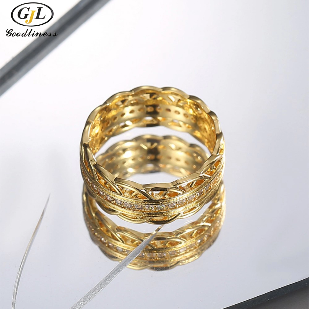 Fashion Twist Edge Micro Inset Zircon Brass Gold Plated Women's Ring