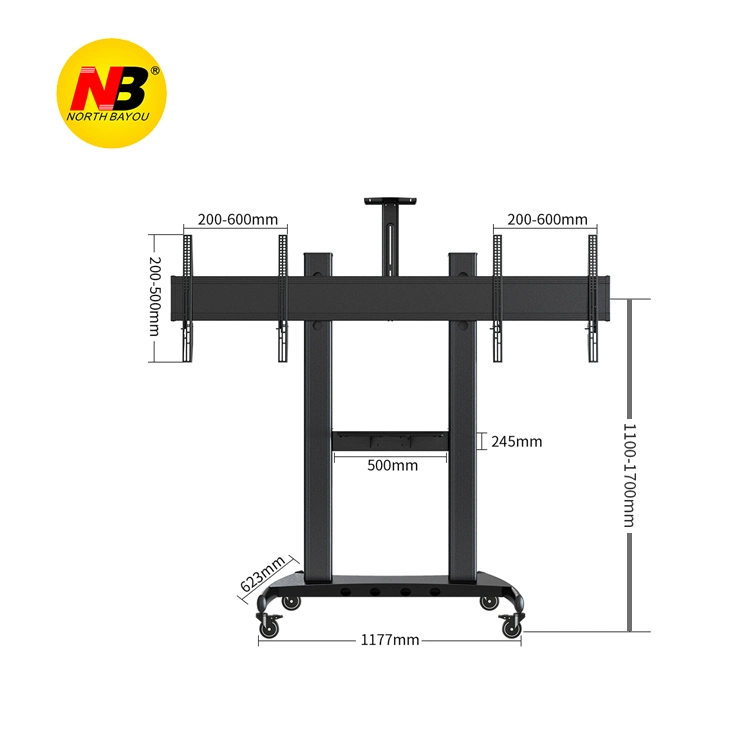 A Perú Nb Avt1800-65-2A TV pantalla doble Carro móvil 40"-60" Soporte de carro DE montaje de TV de plasma LCD LED con estante AV Y soporte de cámara