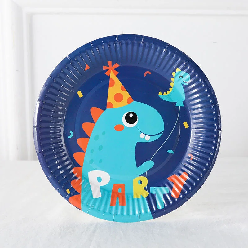 Niedliche Dinasor Cartoons Geschirr Set enthält Papier Set von Teller Tasse Tissue Supplies Dekorationen Servietten Wiederverwendbare Kunststoff Porzellan Papier Dinner Platten