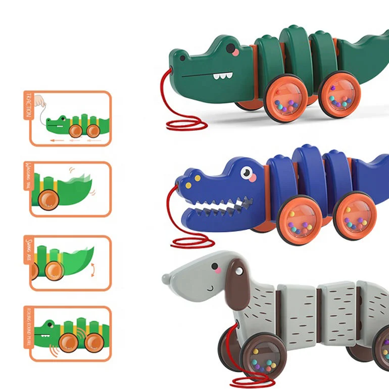 Non-Toxic Educational Fun Push Along Walking Plastic Croc Crocodile Animal Rolling Car Toy for Toddlers Early Learning Developing Toys