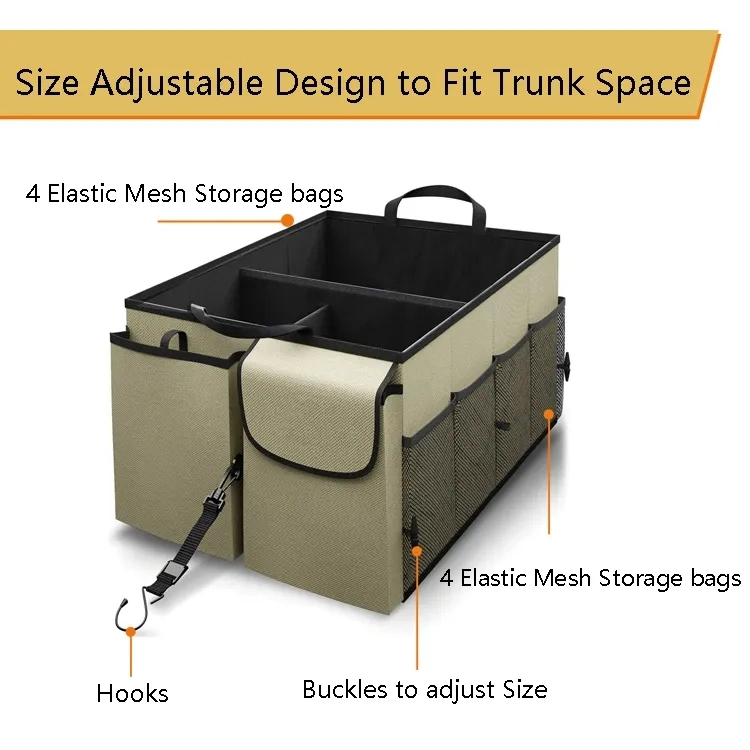 Amazon Hot Selling Auto Trunk Box Organizer Collapsible Multi Compartment Trunk Organizer Multifunction Interior Storage Box Car Arm Black Car Tool Storage Box