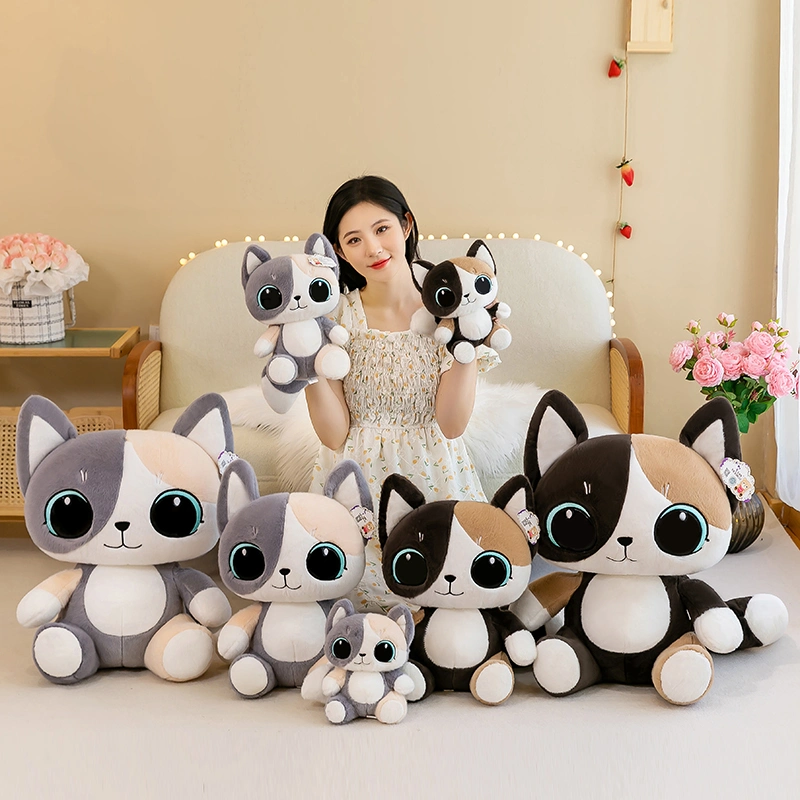 Squeeze Toys Cat Toy Custom Plush Kawaii Stuffed Toy Sleeping with a Cat Pillow Grey and Yellow Cat Dolls