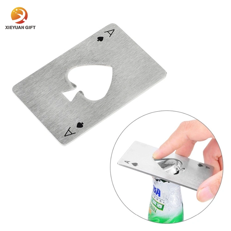 Custom Design with Brand Logo Stainless Steel Silver Plated Credit Card Poker Style Bottle Opener