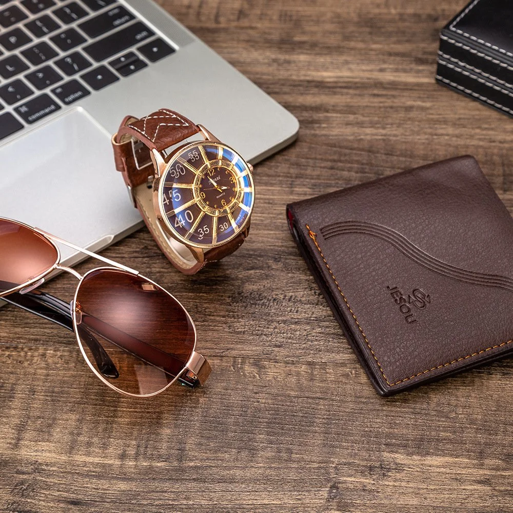 Cadeaux d'hommes Belle HOMMES MONTRES Wallet ensemble cadeau Lunettes de soleil