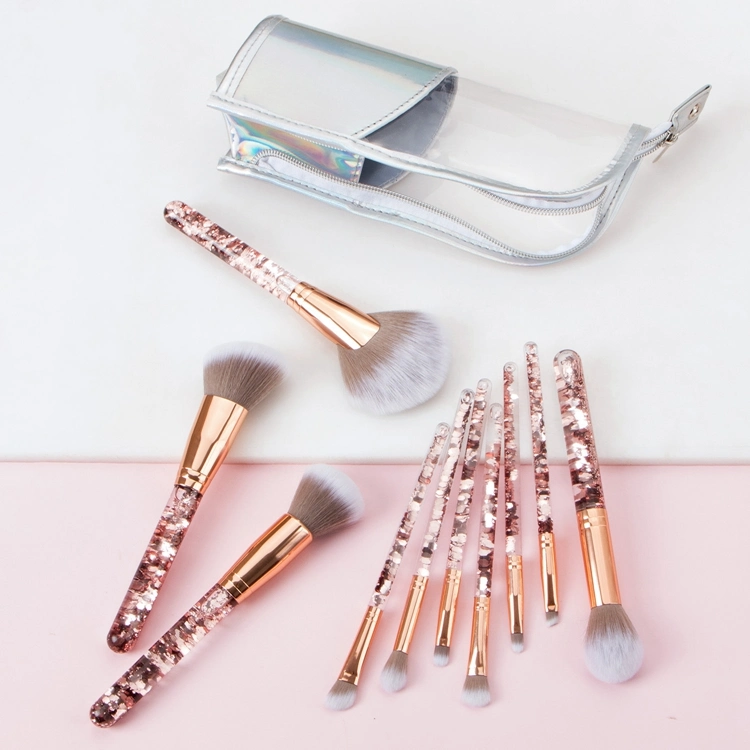 2021 New Luxury Model Makeup Brushes Bling Bling Shining Liquid Crystal Diamond Makeup Brush Set 10 PCS with Custom Logo