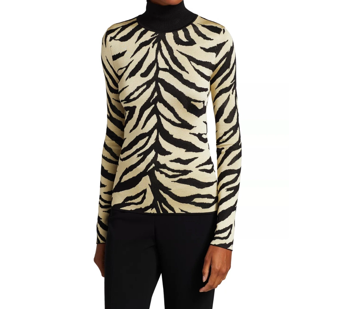 100% Cashmere Sweater tejido Intarsia Tigre Turtleneck