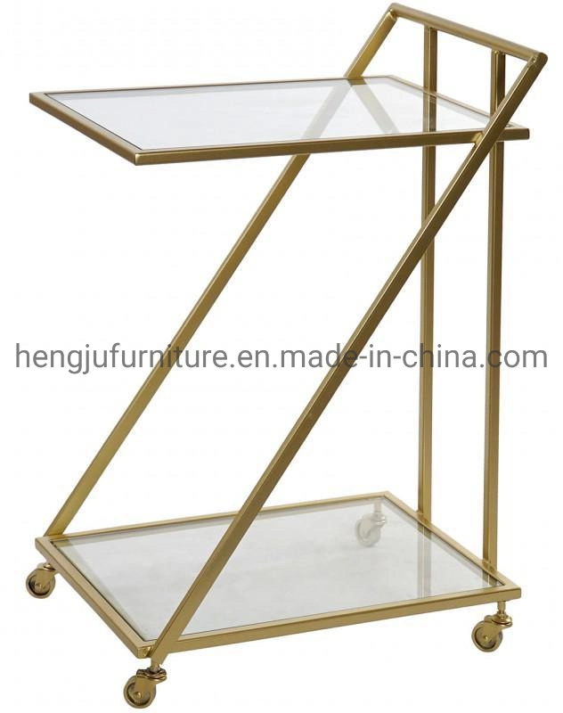 Modern Wholesale/Supplier Hotel Red Wine Serving Trolley Stainless Steel Glass Top Hand Wheels Trolley