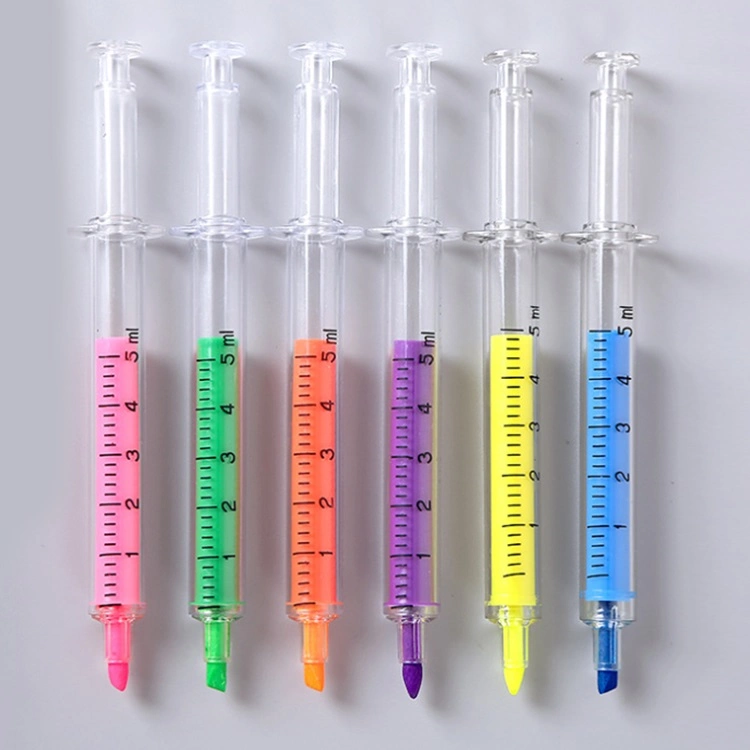 Big Tip Syringe Shaped Highlighter Pen Injection Transparent Markers Pen