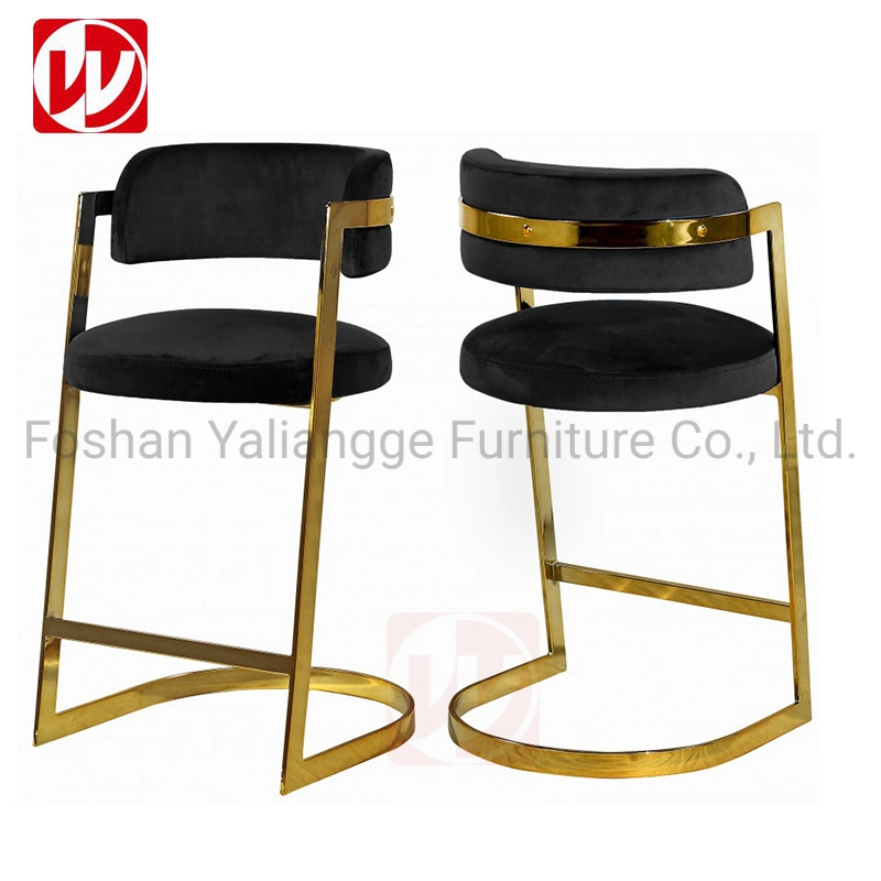 Gold Stainless Steel High Foot Chair Grey Velvet Bar Stool Counter Chair for Party Event Club