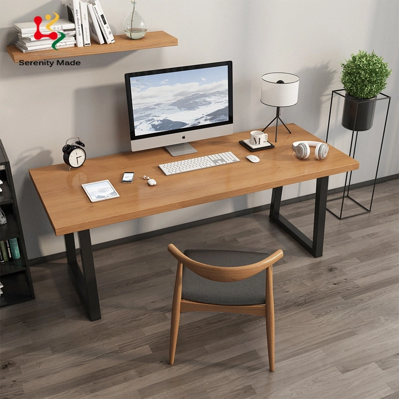 Industrial Design Home Office Furniture Rectangle Wooden Top Metal Base Computer Working Desk