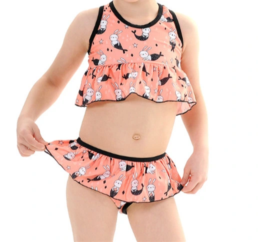 Sports Racer Top and Panty Swimwear with All Over Print Bathing Suit for Girls