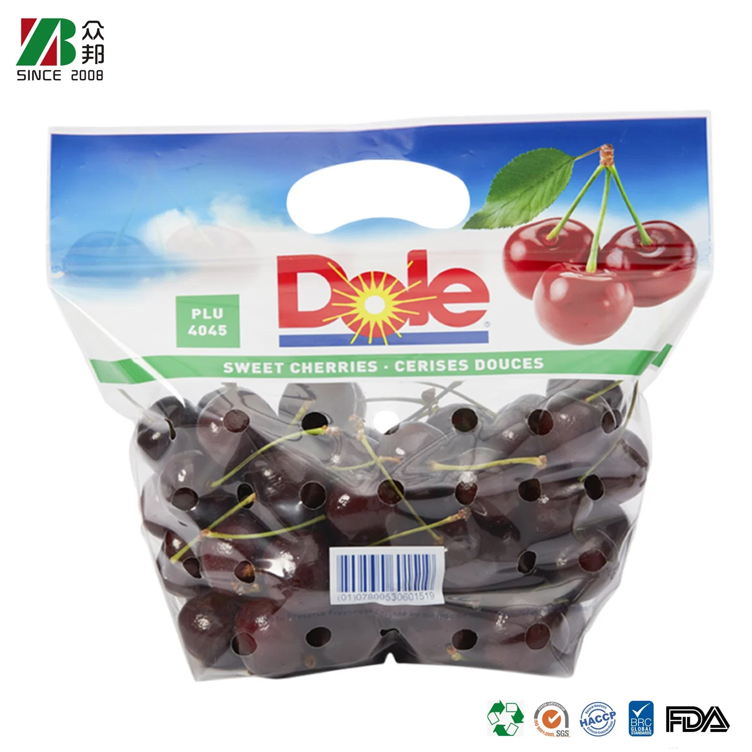 Refermable anti brouillard de grade alimentaire sac en plastique Fruits sac en plastique avec poignée