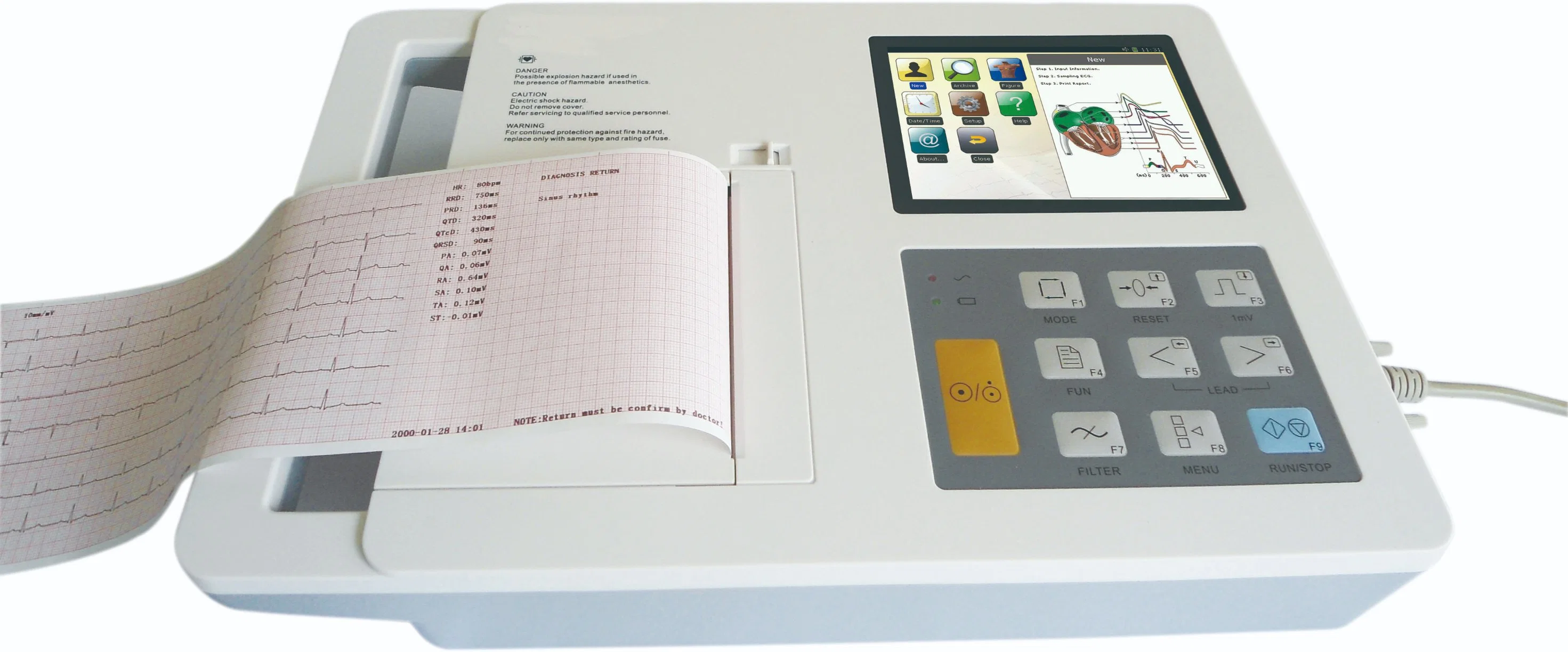 Mn-ECG004 Digital Touch Screen EKG ECG Machine with Printer for Hospital ICU Room Use