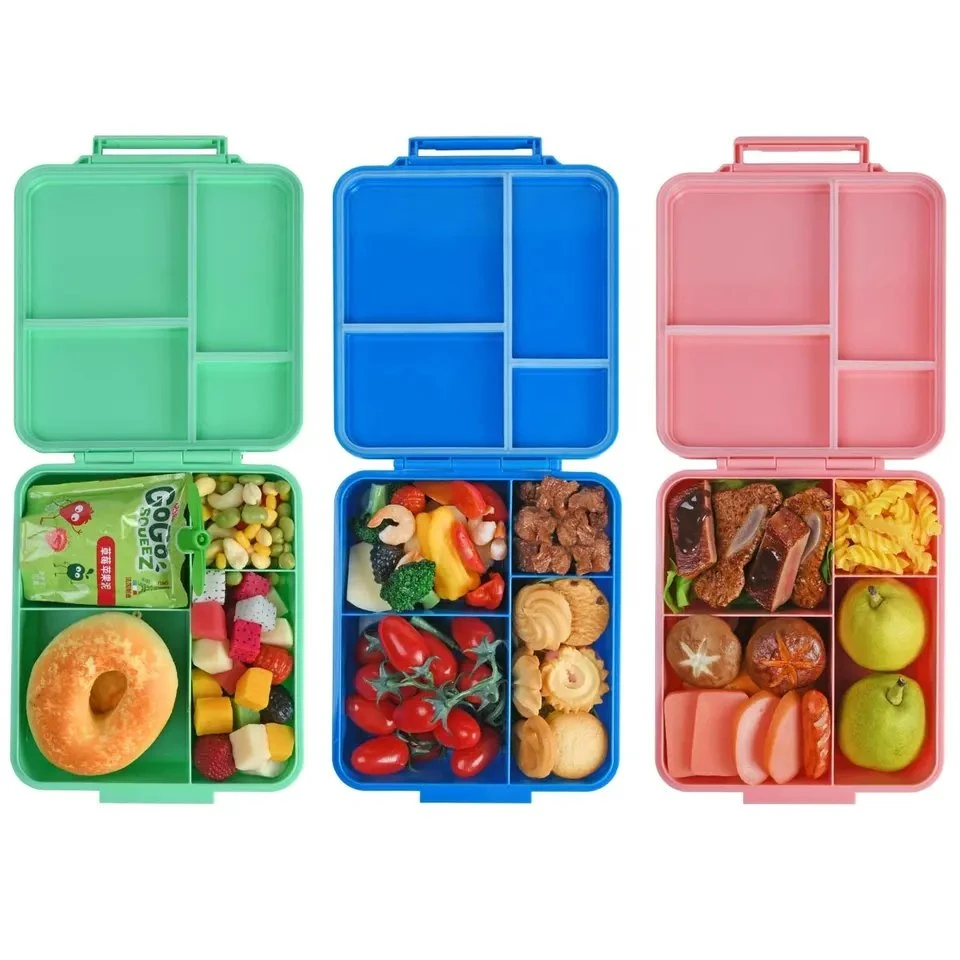 Kunststoff-Lebensmittel-Box 4 Fächer Kinder Bento-Box mit Deckel Schule Tritan Food Grade BPA Free Lunch Box mit Essen Glas