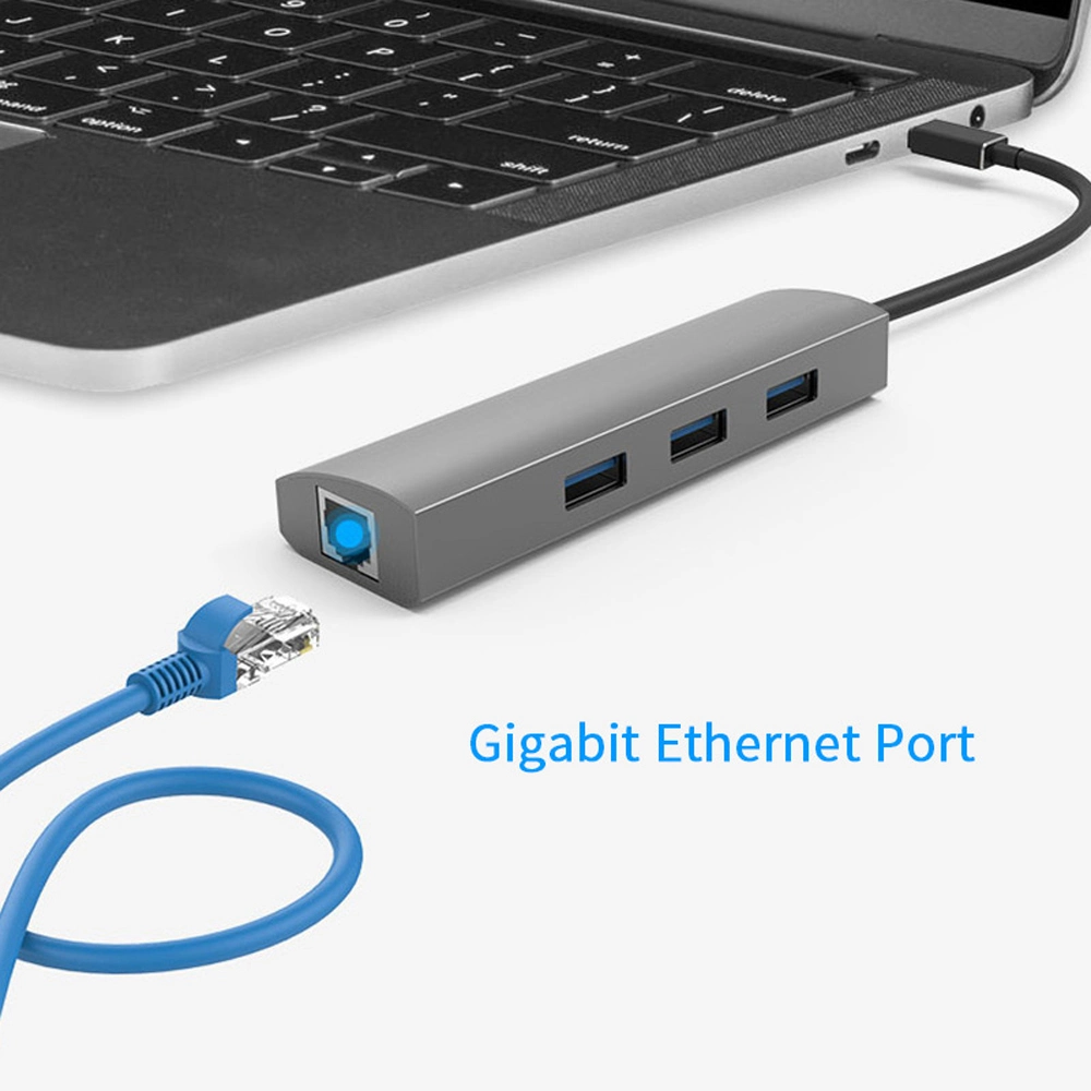 Hub de aluminio tipo C Gen1 con USB3,0 y Gigabit Ethernet Puerto