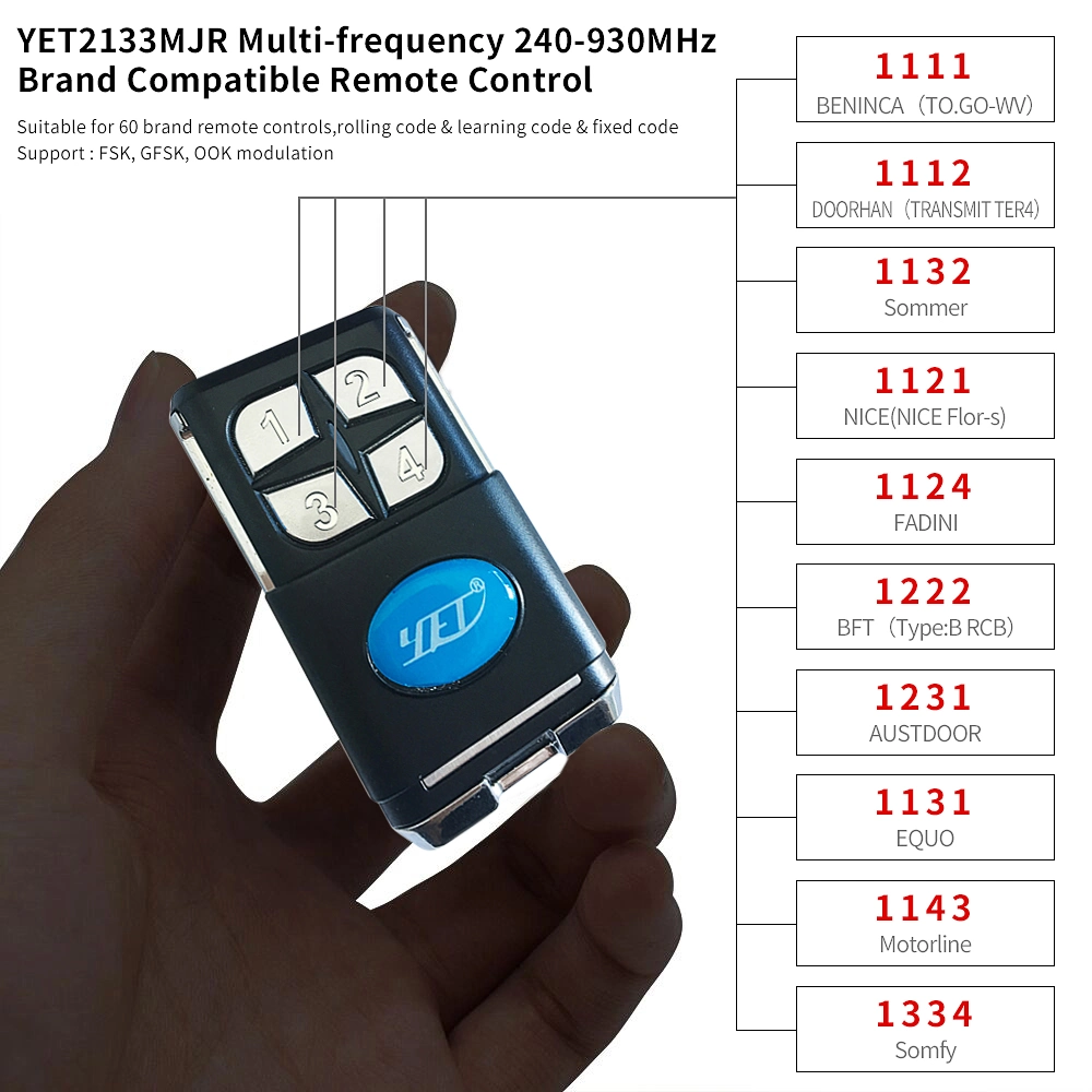 2133 Electric Remote Automatic Sliding Gate Door 433MHz 330 868MHz Fixed Code Rolling Code Multi Frequency Compatible Remote Control Replacement